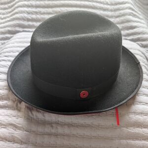 Classic Black Fedora Hat with Red Accent